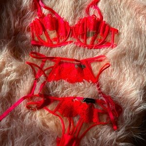 Honey Birdette 34D XS Neon Orange Set